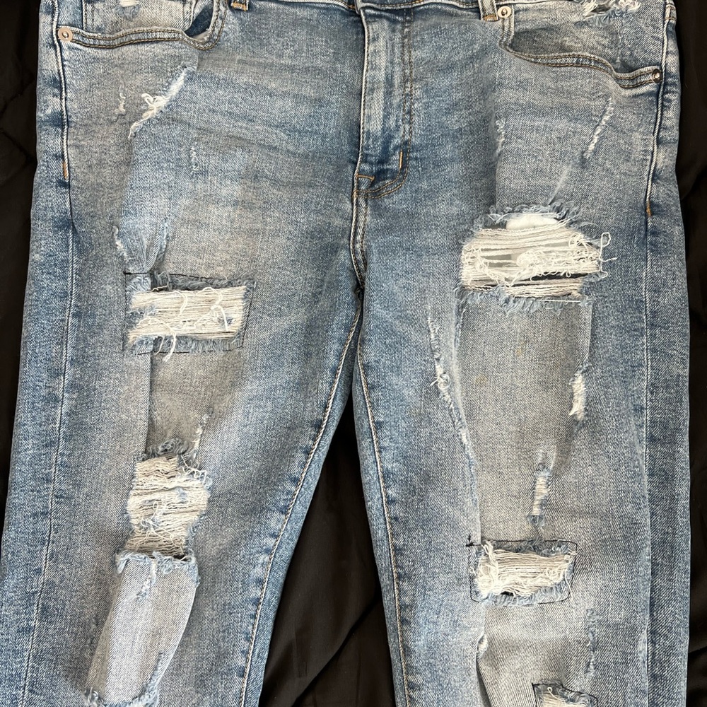 Fashion Nova Men's Ripped Light Blue Skinny Jeans 34